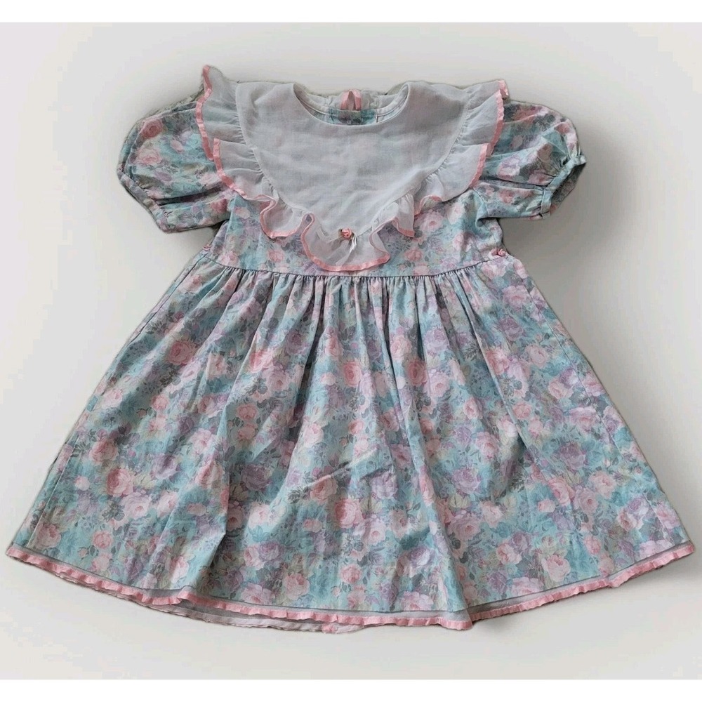 Vintage 80s 90s Rare Editions Little Girl Dress Pastel Flowers Ruffle Size 5